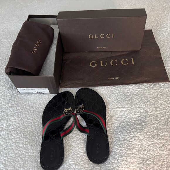 Gucci GG Interlocking Nylon Lifford Flat Thong Sandals - Picture 1 of 5